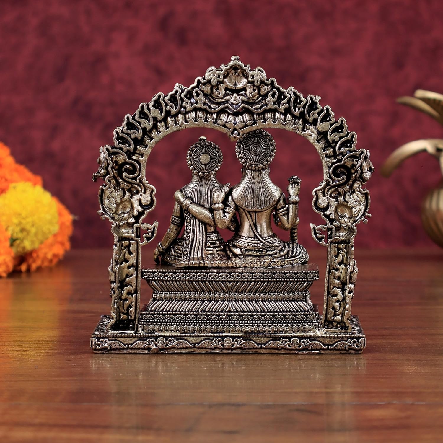 Shivaji Arts Lakshmi Narayan Statue in Brass, Large Big Size 5 Inch Sitting Vishnu Lakshmi, Laxmi Narayana Idol, Lord Vishnu Goddess Laxmi for Home Temple