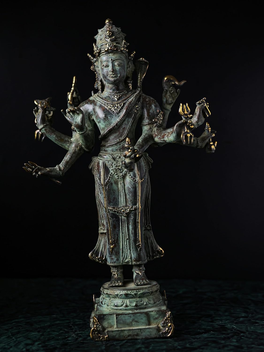 Shivaji Arts Standing Shiva Idol – 44 CM Green Antique Finish Lord Mahakal Statue for Blessings and Protection