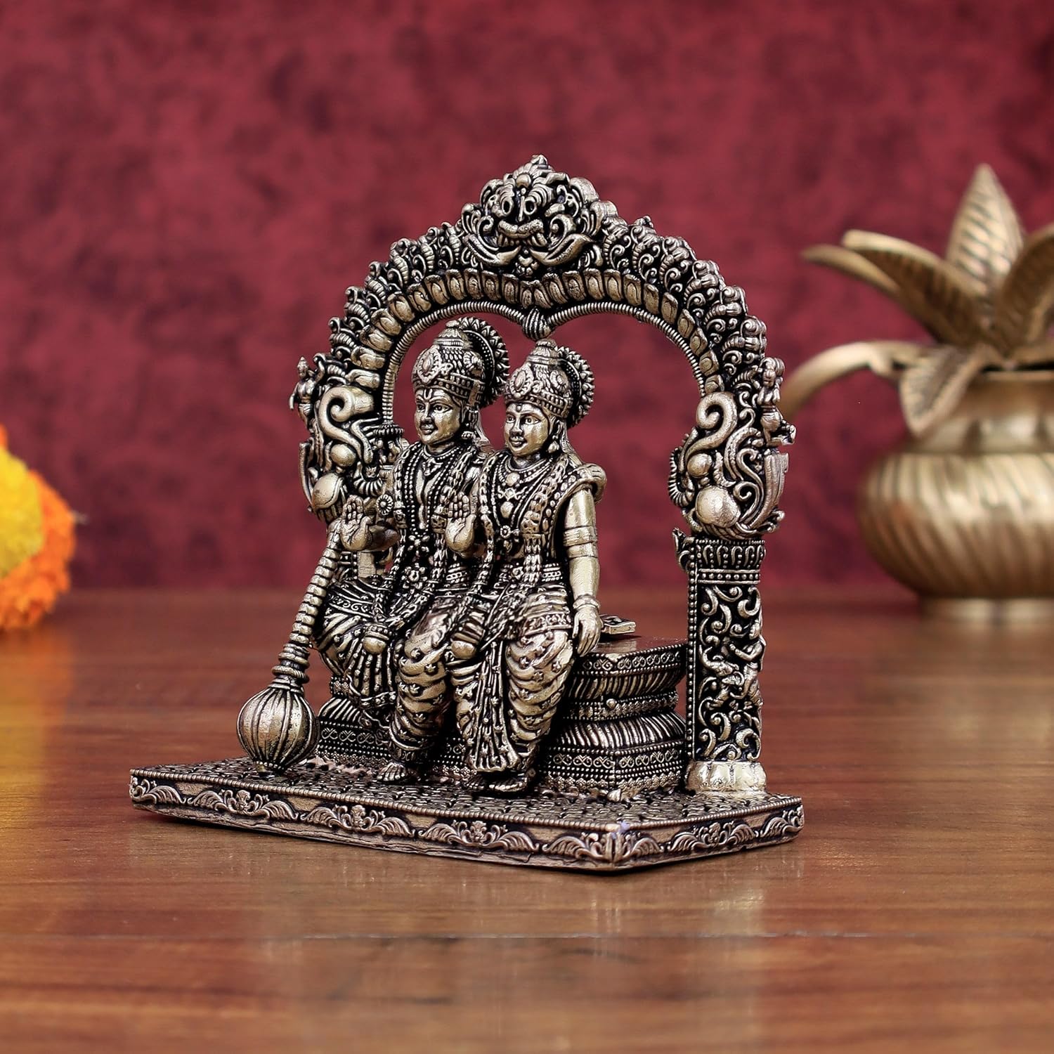 Shivaji Arts Lakshmi Narayan Statue in Brass, Large Big Size 5 Inch Sitting Vishnu Lakshmi, Laxmi Narayana Idol, Lord Vishnu Goddess Laxmi for Home Temple