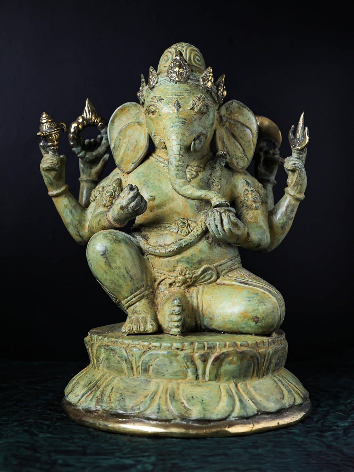 Shivaji Arts Bronze Antique Green Ganesha Statue, 42 CM Ganesh Antique Statue, Ganpati Idol, Good Luck Gift for New Beginnings, House Warming Gift | Home Altar Decor | Diwali Gift.