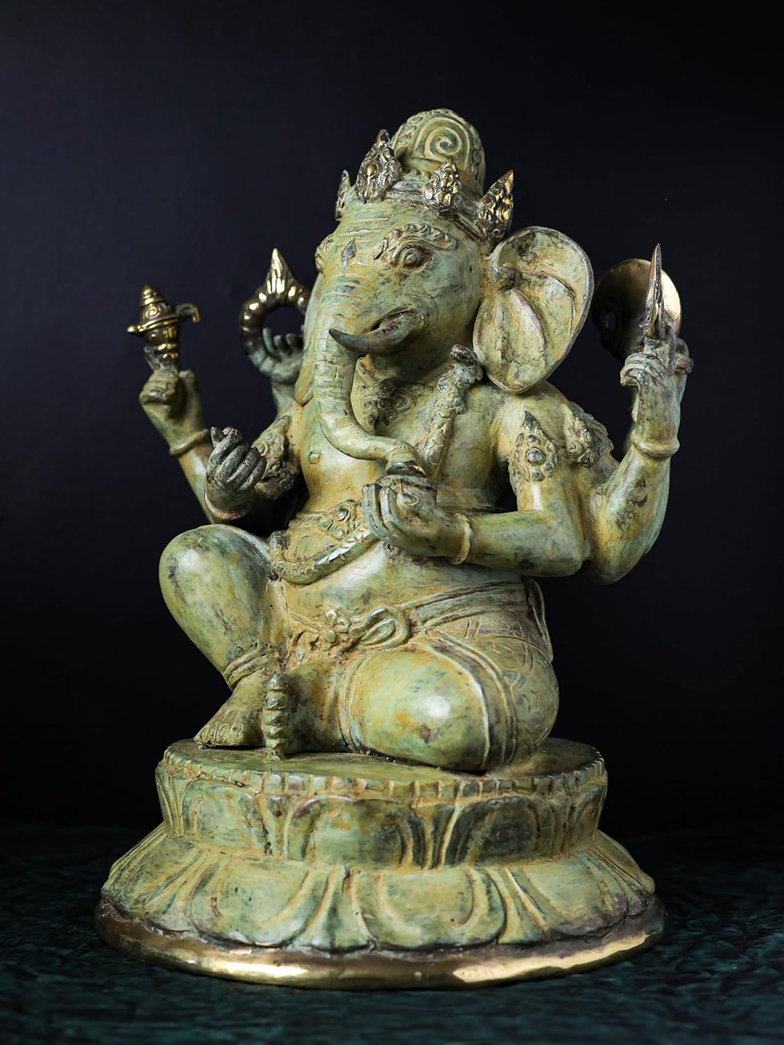 Shivaji Arts Bronze Antique Green Ganesha Statue, 42 CM Ganesh Antique Statue, Ganpati Idol, Good Luck Gift for New Beginnings, House Warming Gift | Home Altar Decor | Diwali Gift.