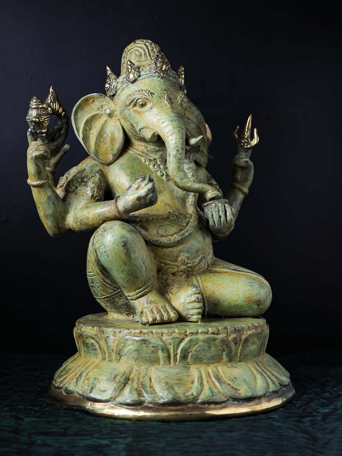 Shivaji Arts Bronze Antique Green Ganesha Statue, 42 CM Ganesh Antique Statue, Ganpati Idol, Good Luck Gift for New Beginnings, House Warming Gift | Home Altar Decor | Diwali Gift.