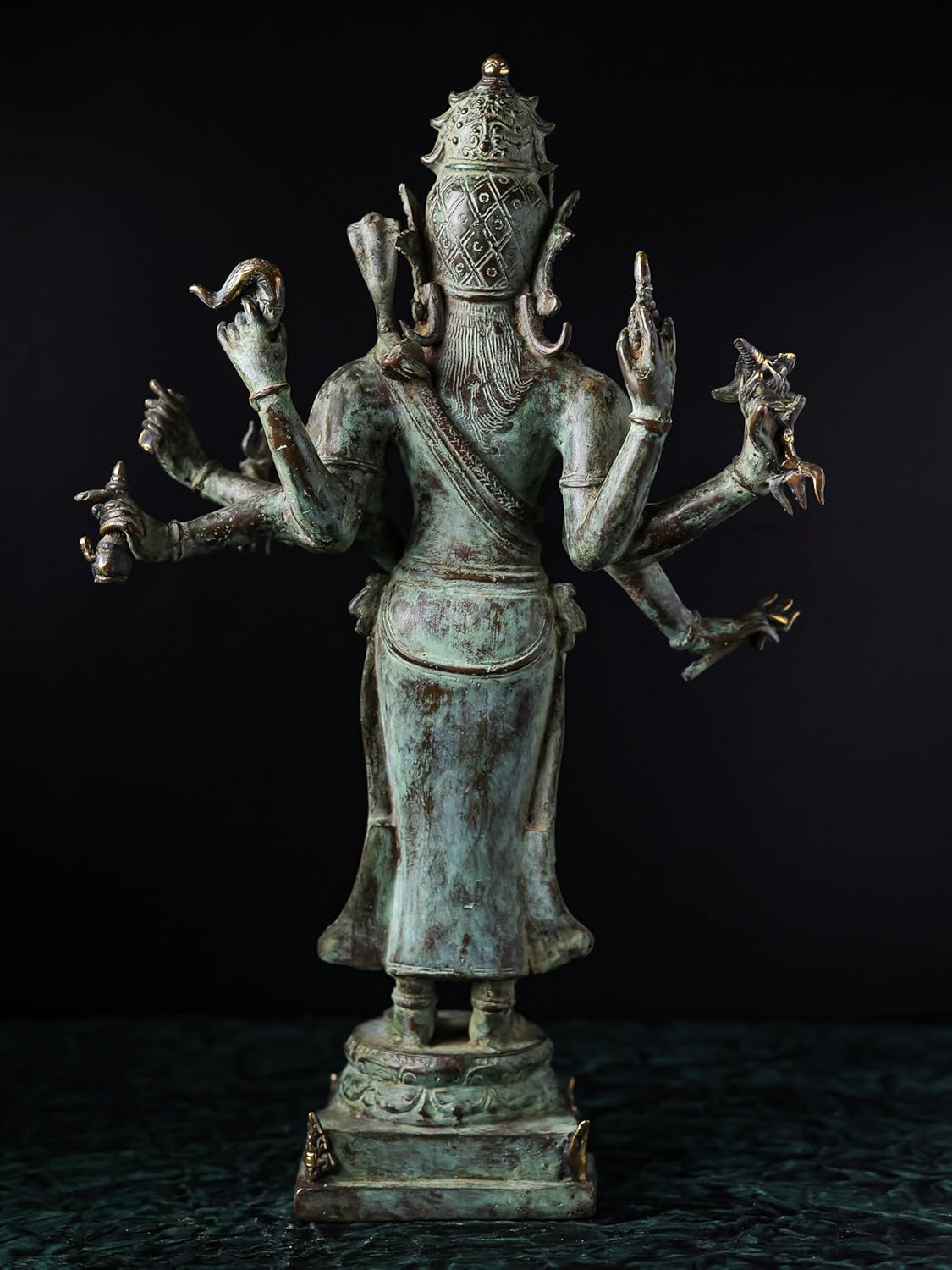 Shivaji Arts Standing Shiva Idol – 44 CM Green Antique Finish Lord Mahakal Statue for Blessings and Protection