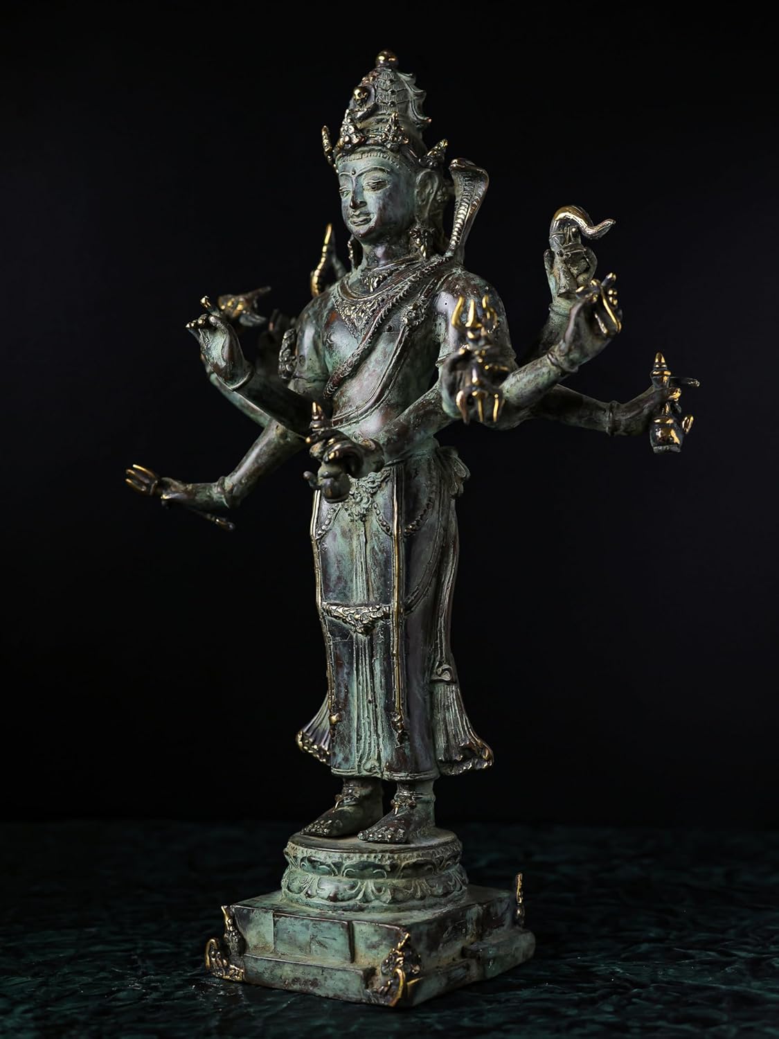 Shivaji Arts Standing Shiva Idol – 44 CM Green Antique Finish Lord Mahakal Statue for Blessings and Protection