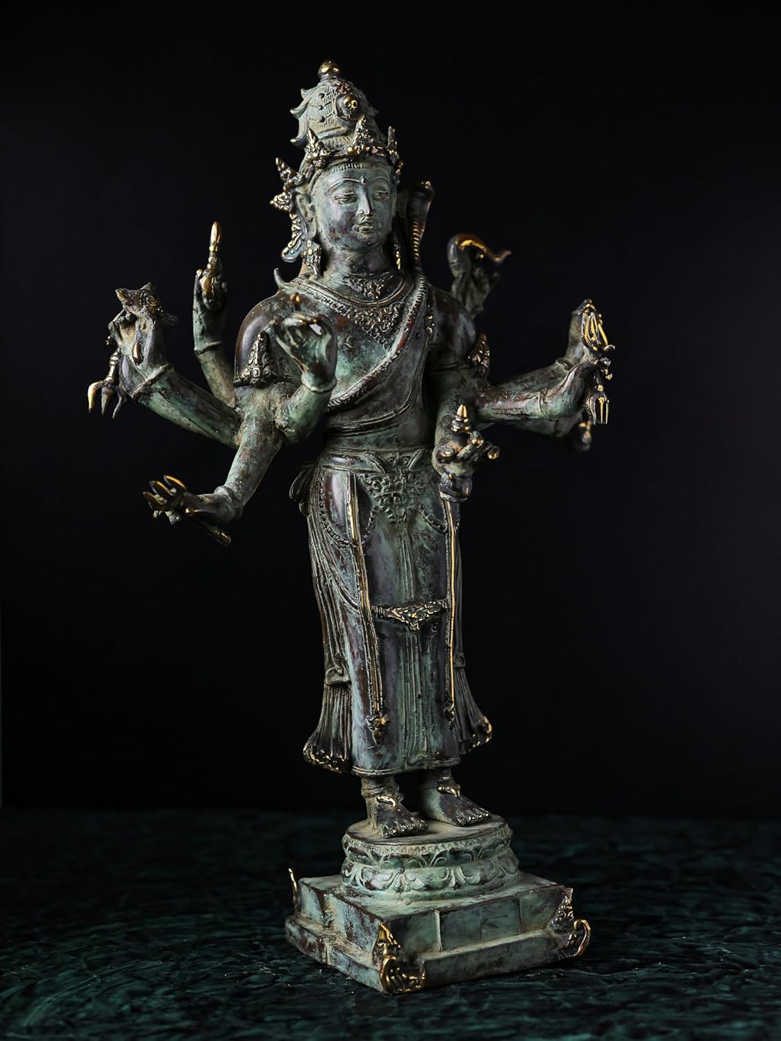 Shivaji Arts Standing Shiva Idol – 44 CM Green Antique Finish Lord Mahakal Statue for Blessings and Protection