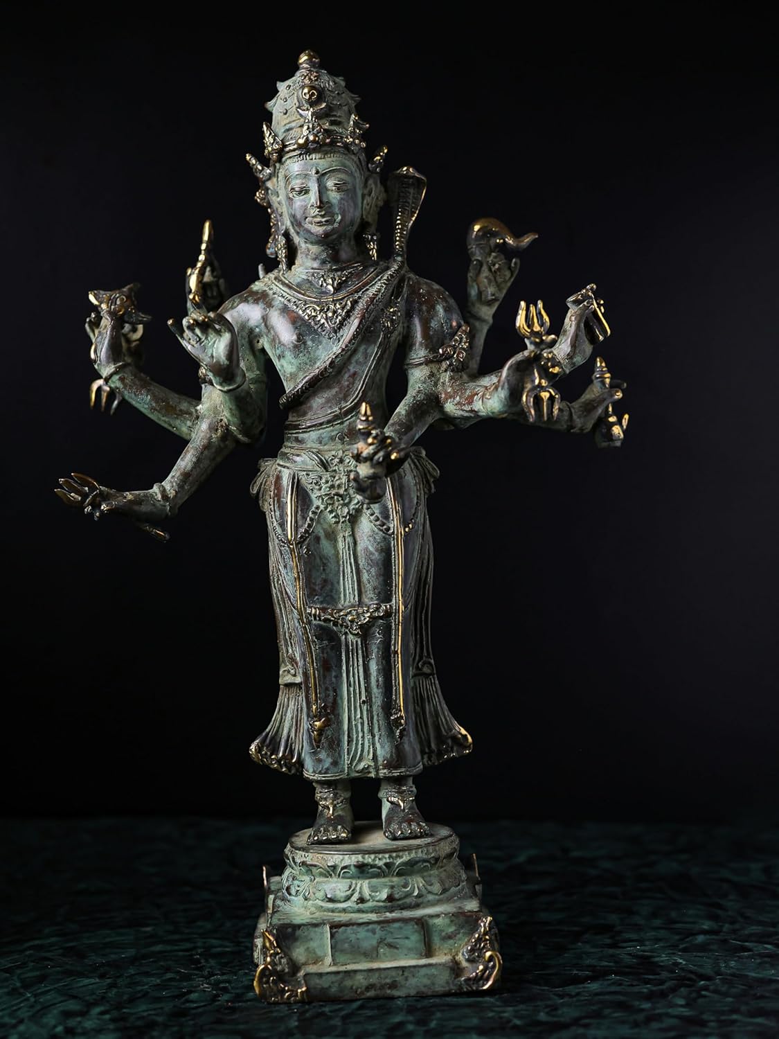 Shivaji Arts Standing Shiva Idol – 44 CM Green Antique Finish Lord Mahakal Statue for Blessings and Protection