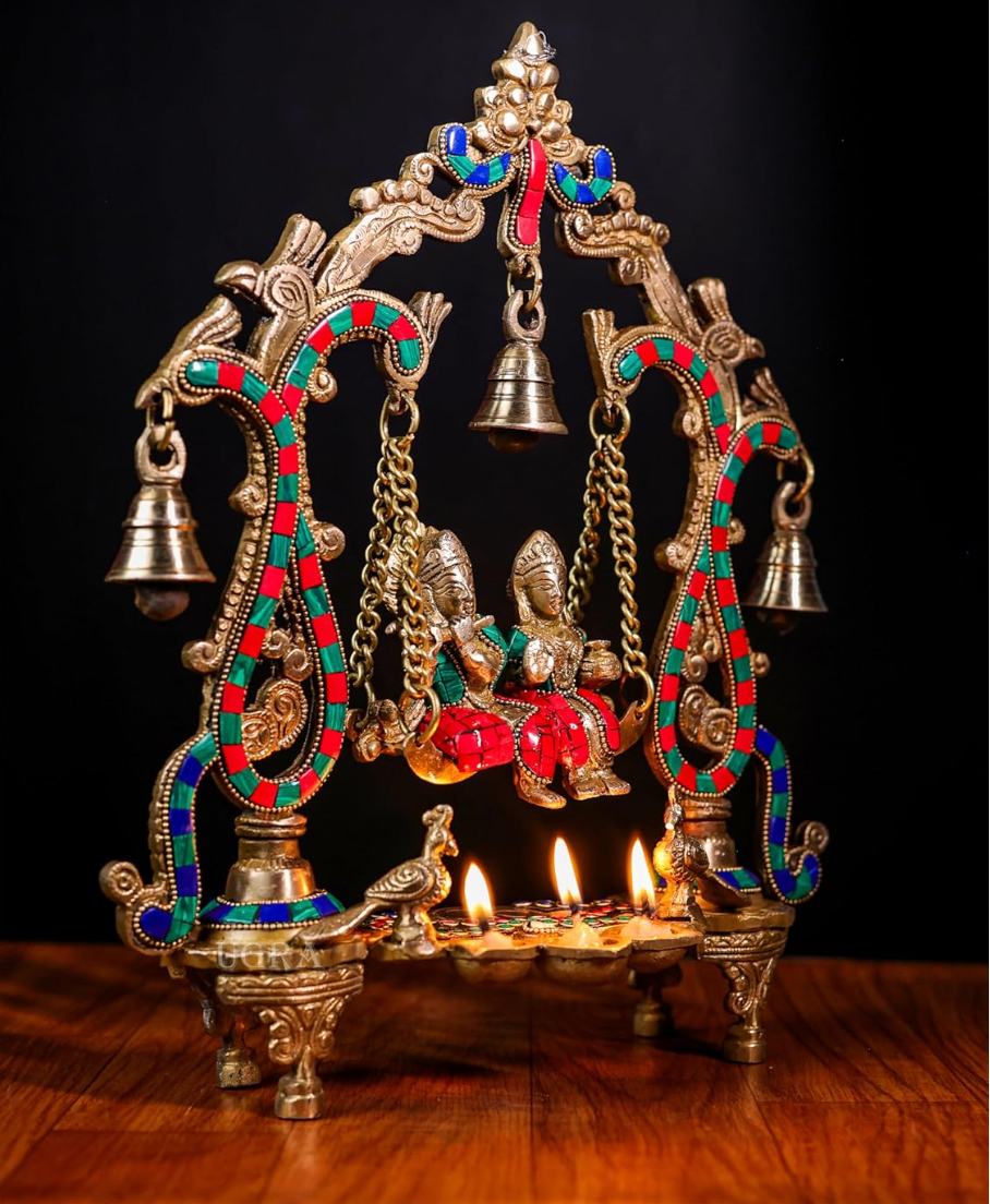 Brass Radha Krishna Statue on Swing– Divine Love, Jhula Radha Krishna Idol, Wedding Gift