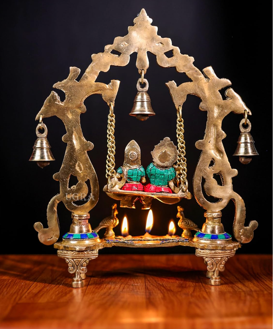 Brass Radha Krishna Statue on Swing– Divine Love, Jhula Radha Krishna Idol, Wedding Gift
