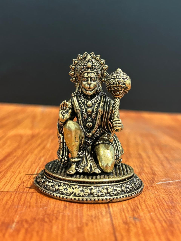 Premium Brass Sitting Hanuman Statue – 6 CM Intricately Crafted Blessing Bajrangbali Idol for Strength & Protection Monkey God Statue with Mace | Home Decor | Housewarming Gift | Car Dashboard Item